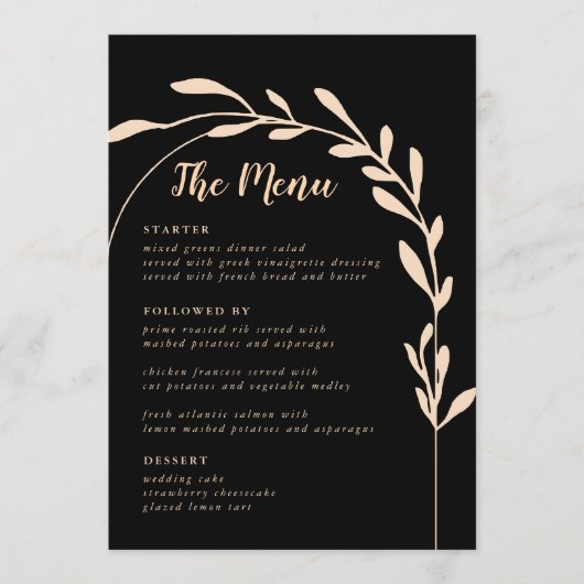Kaarten van het zwarte Modern Wedding Menu (Voorkant)