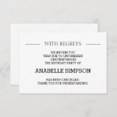 Kaarten voor annulering van verjaardagsfeest (Voorkant / Achterkant)