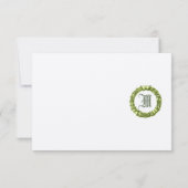 Kaarten voor een groene Wreated Monogrammed Weddin RSVP Kaartje (Achterkant)