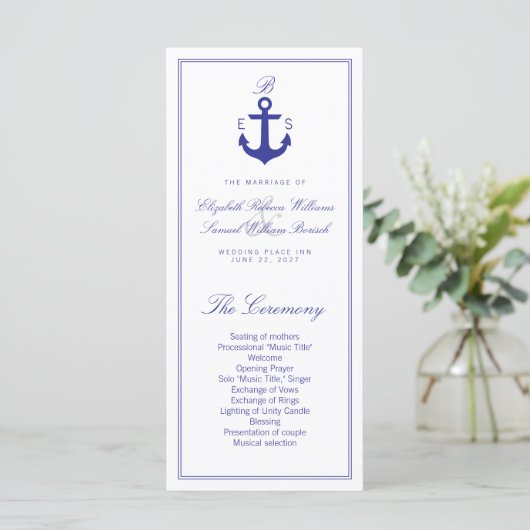 Kaarten voor Elegant Nautical Clean Wedding Progra (Staand voorkant)