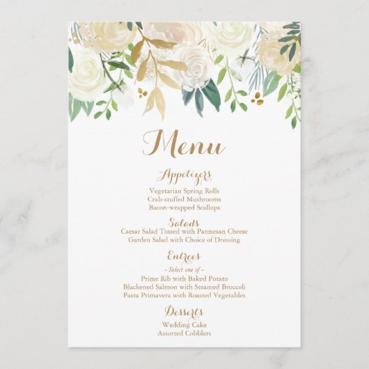 Kaarten voor het menu Gold en White Flower Wedding (Voorkant)