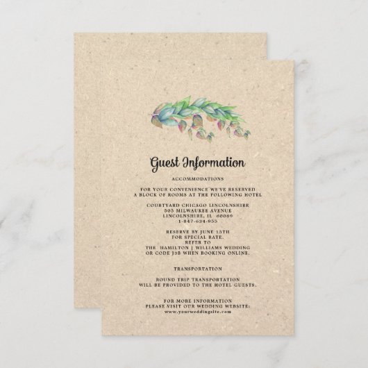 Kaarten voor huwelijksbezoekersinformatie | Kraft (Voorkant / Achterkant)