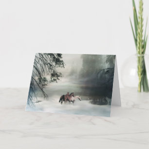 Kaarten voor kerstmis, paarden in de sneeuw