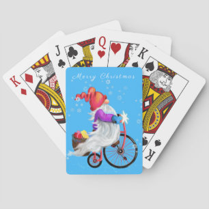 Kaarten voor kerstspelen Gnome met Bike en Giften
