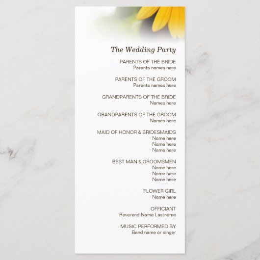 Kaarten voor Sunflower Summer Weddenprogramma (Achterkant)