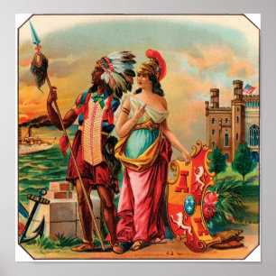 kaartenlabel met Native American Chief Poster