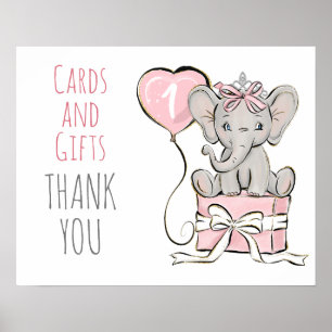 Kaartjes en cadeaus voor prinses olifant verjaarda poster