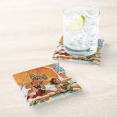 Kaartspel op de strand van Alex Ross Glazen Onderzetter (Schuin)