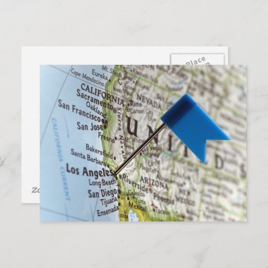 Kaartspeld geplaatst op Los Angeles, Californië op Briefkaart (Voorkant / Achterkant)