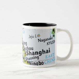 Kaartspeld in Shanghai, China, op kaart gebracht, Tweekleurige Koffiemok