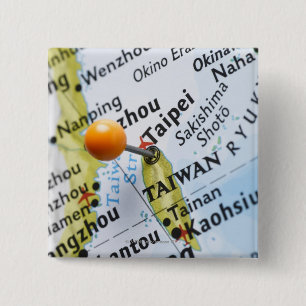 Kaartspeld in Taipei, Taiwan, op kaart geplaatst; Vierkante Button 5,1 Cm