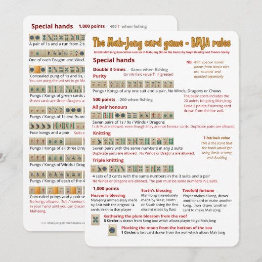 Kaartspelregels - Speciale handen Kaart (Voorkant / Achterkant)