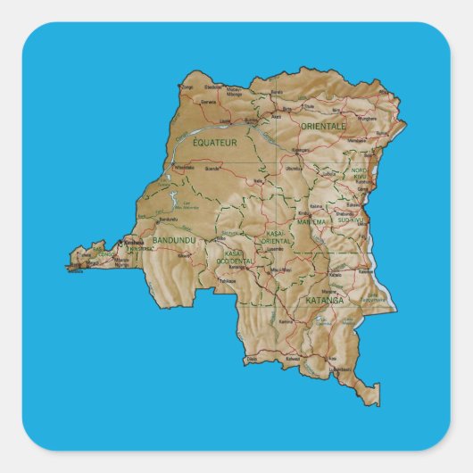 Kaartticker Congo-Kinshasa Vierkante Sticker (Voorkant)