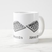 Kaas bord en schaakstukken  kunst jumbo mok (Voorkant rechts)