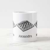 Kaas bord en schaakstukken  kunst jumbo mok (Voorkant)