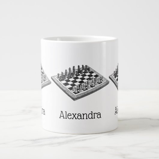 Kaas bord en schaakstukken  kunst jumbo mok (Voorkant)