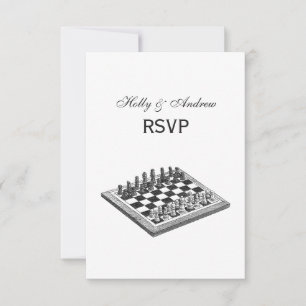 Kaas bord en schaakstukken  kunst RSVP kaartje