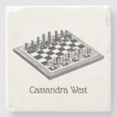 Kaas bord en schaakstukken kunst stenen onderzetter (Voorkant)