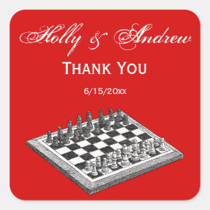 Kaas bord en schaakstukken kunst vierkante sticker