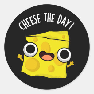 Kaas De Dag Grappig Voedsel Pun Dark BG Ronde Sticker