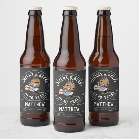 Kaas en bier 40e verjaardag zwart-wit bier etiket (Flessen)