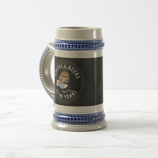Kaas en bier 40e verjaardag zwart-wit bierpul (Voorkant links)