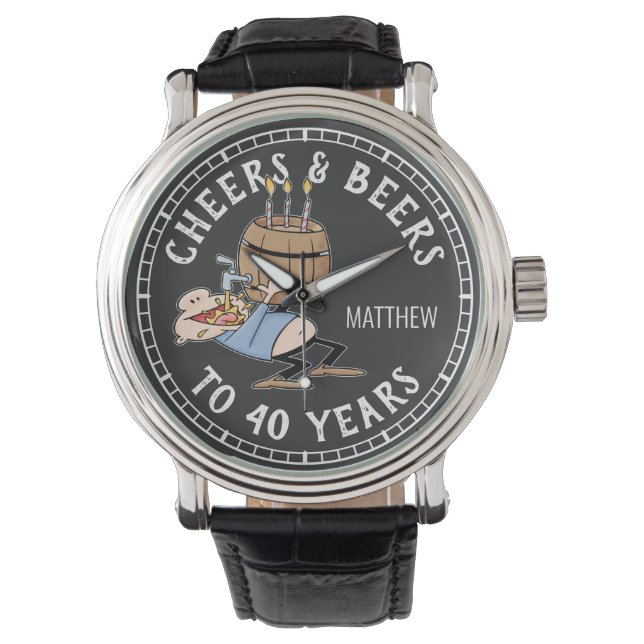 Kaas en bier 40e verjaardag zwart-wit horloge (Voorkant)