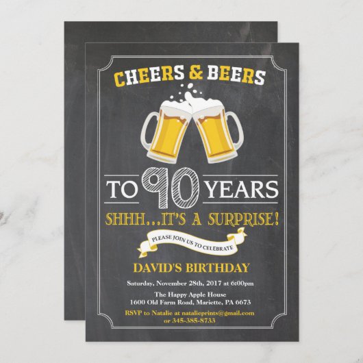 Kaas en bier 90e Birthday Invitation Card Kaart (Voorkant / Achterkant)