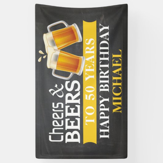 Kaas en bier Fijne 50ste verjaardag Banner Geel (Verticaal)