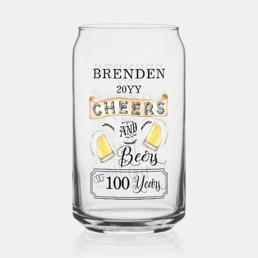 Kaas en bier tot 100 jaar verjaardag blikvorm glas (Voorkant)