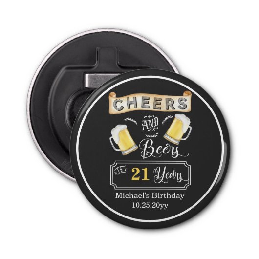 Kaas en bier tot 21 jaar geboortedag button flesopener (Voorkant)