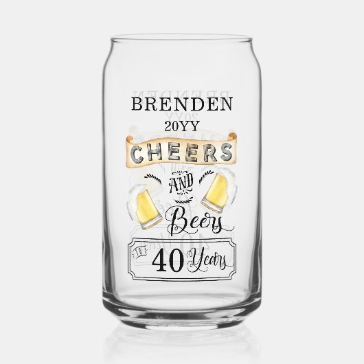Kaas en bier tot 40 jaar verjaardag blikvorm glas (Voorkant)