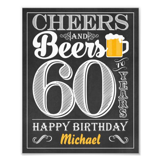 Kaas en bier tot 60 jaar Happy Birthday Sign Foto Afdruk (Voorkant)