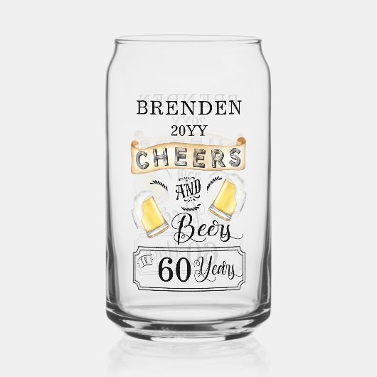 Kaas en bier tot 60 jaar verjaardag blikvorm glas (Achterkant)