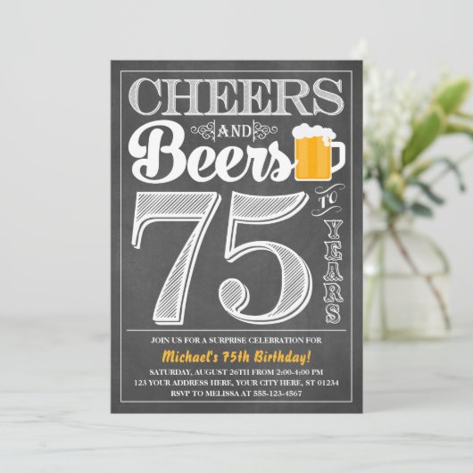 Kaas en bier tot 75 jaar uitnodiging (Staand voorkant)