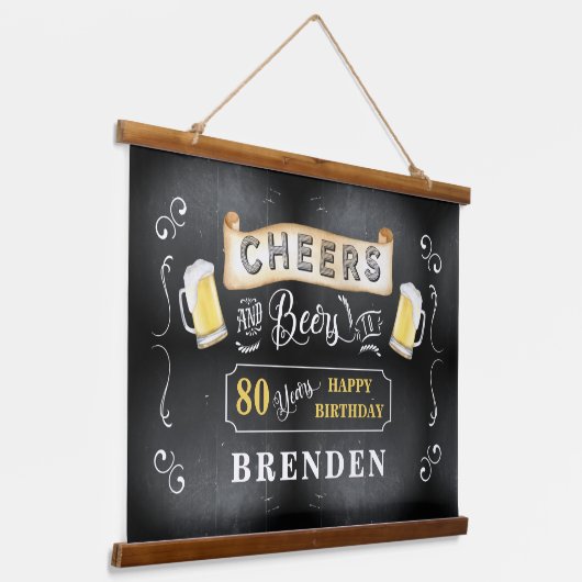Kaas en bier tot 80 jaar verjaardag hangend wandkleed (Gebogen)
