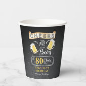 Kaas en bier tot 80 jaar verjaardag papieren bekers (Voorkant)