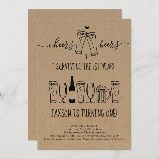 Kaas en bier Uitnodiging eerste verjaardag (Voorkant / Achterkant)