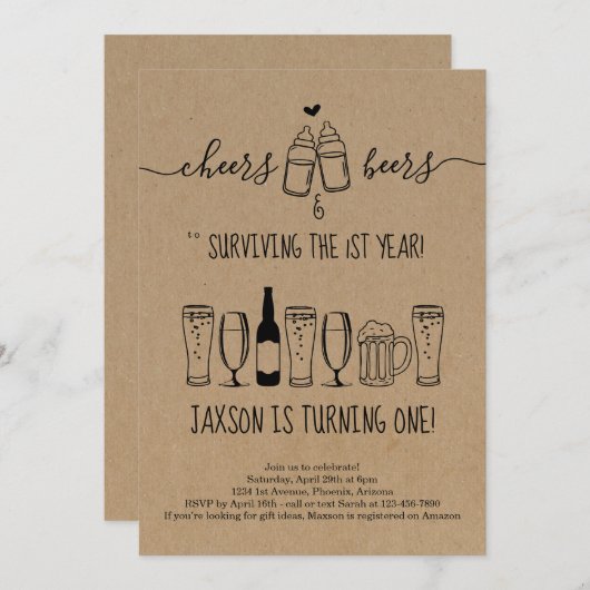 Kaas- en bierflessentest eerste verjaardag kaart (Voorkant / Achterkant)
