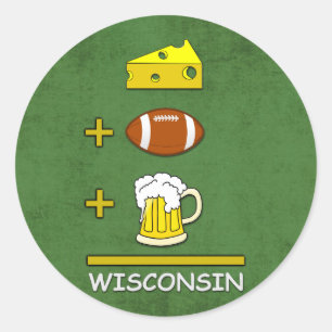 Kaas en Football en bier zijn Wisconsin Funny Ronde Sticker
