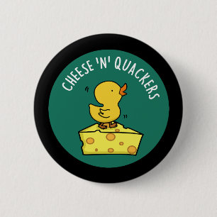 Kaas en Quackers Grappige Duck Pun Donker BG Ronde Button 5,7 Cm