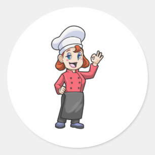 Kaas met schort voor koken ronde sticker