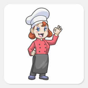 Kaas met schort voor koken vierkante sticker