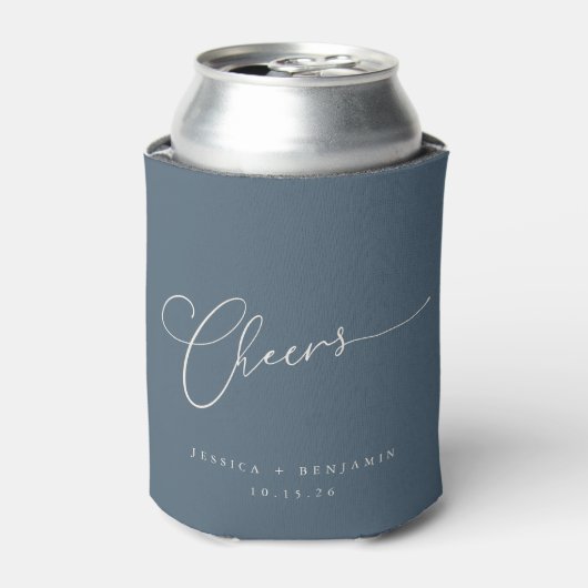 Kaas Minimale Dusky Blue Script Custom Wedding Blikjeskoeler (Blikje Voorkant)