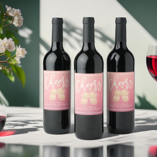 Kaas om gouden anananasappelroze rozen te binden wijn etiket