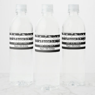 Kaas tot 40 jaar Silver Black Stripe Birthday Waterfles Etiket