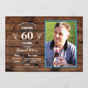 Kaas tot 60 jaar: Birthday Wood Rustic Foto Kaart