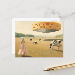 Kaas UFO en Alien in een Dairy Pasture Briefkaart