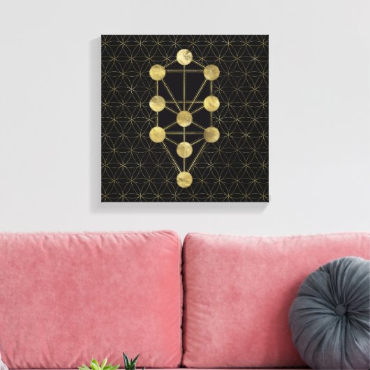 Kabbalah The Tree Gold on Black Canvas Afdruk (Insitu (Woonkamer))