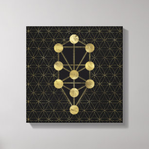 Kabbalah The Tree Gold on Black Canvas Afdruk
